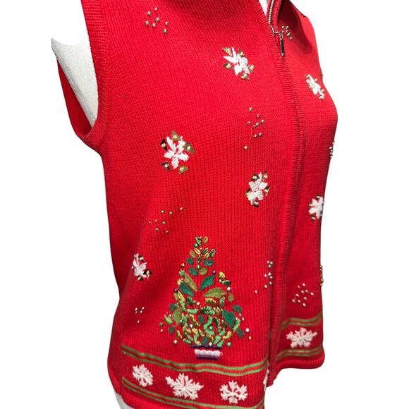 Women’s Christmas Vest sleeveless Fuzzy Collar Snowflakes Christmas Tree S Red - Picture 2 of 9